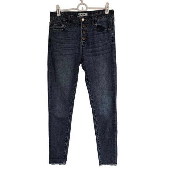 Women's Just Black Denim Button Fly Skinny Jeans Frayed Ankles | Size 27 - Picture 1 of 10
